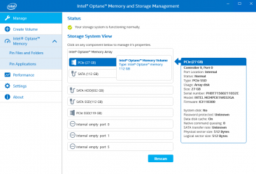 Captura de Pantalla 2 Intel® Optane™ Memory and Storage Management windows