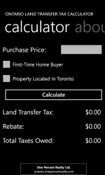 Screenshot 1 Ontario Land Transfer Tax Calculator windows