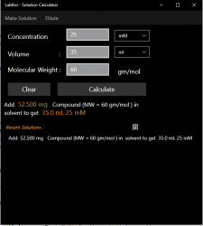 Screenshot 1 Solution Calculator - Dilute , Prepare, Concentrate windows